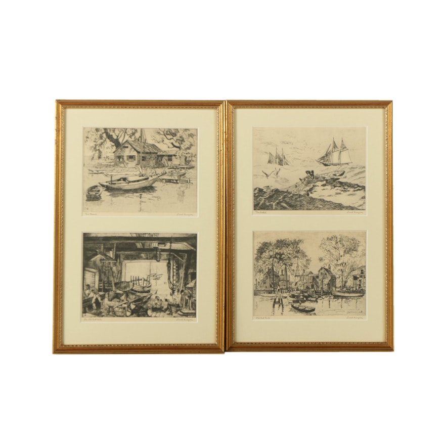 Halftone Prints After Lionel Barrymore of Maritime Scenes