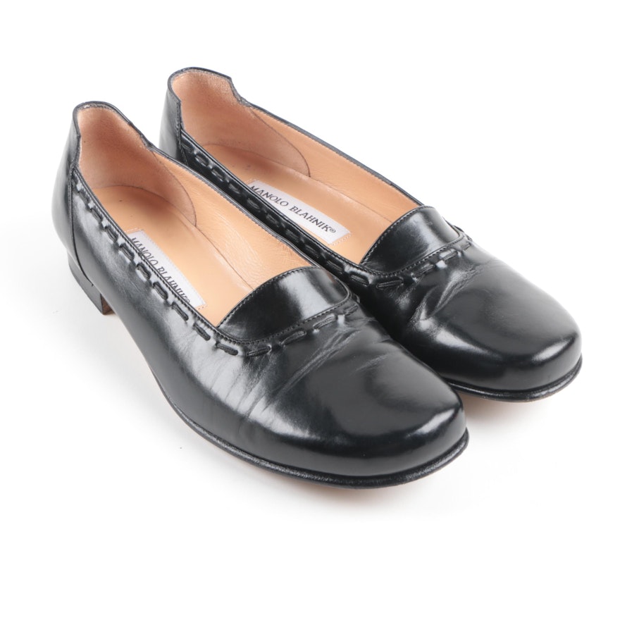 Women's Manolo Blahnik Black Leather Loafers