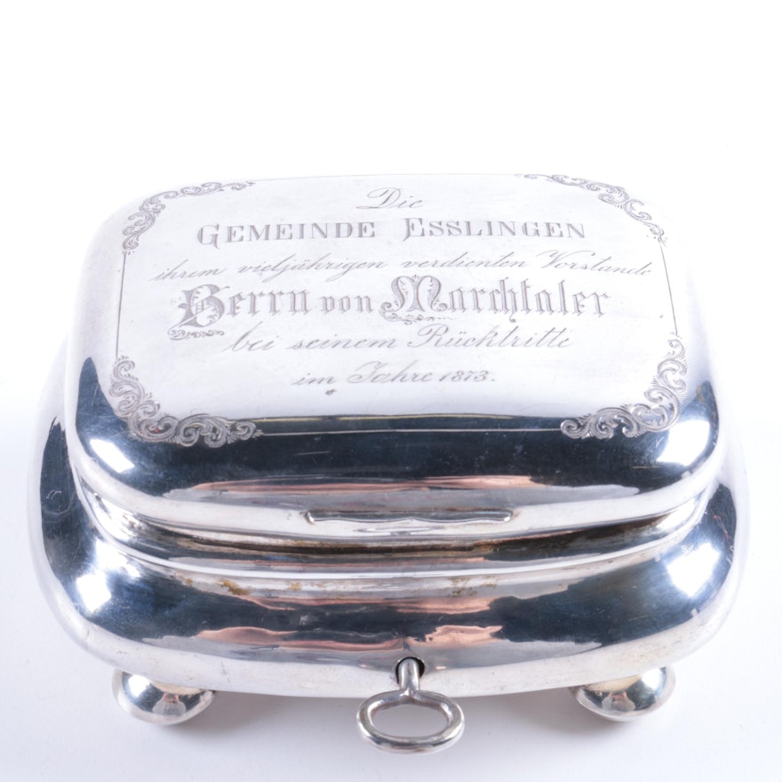 Antique German 750 Silver Commemorative Box