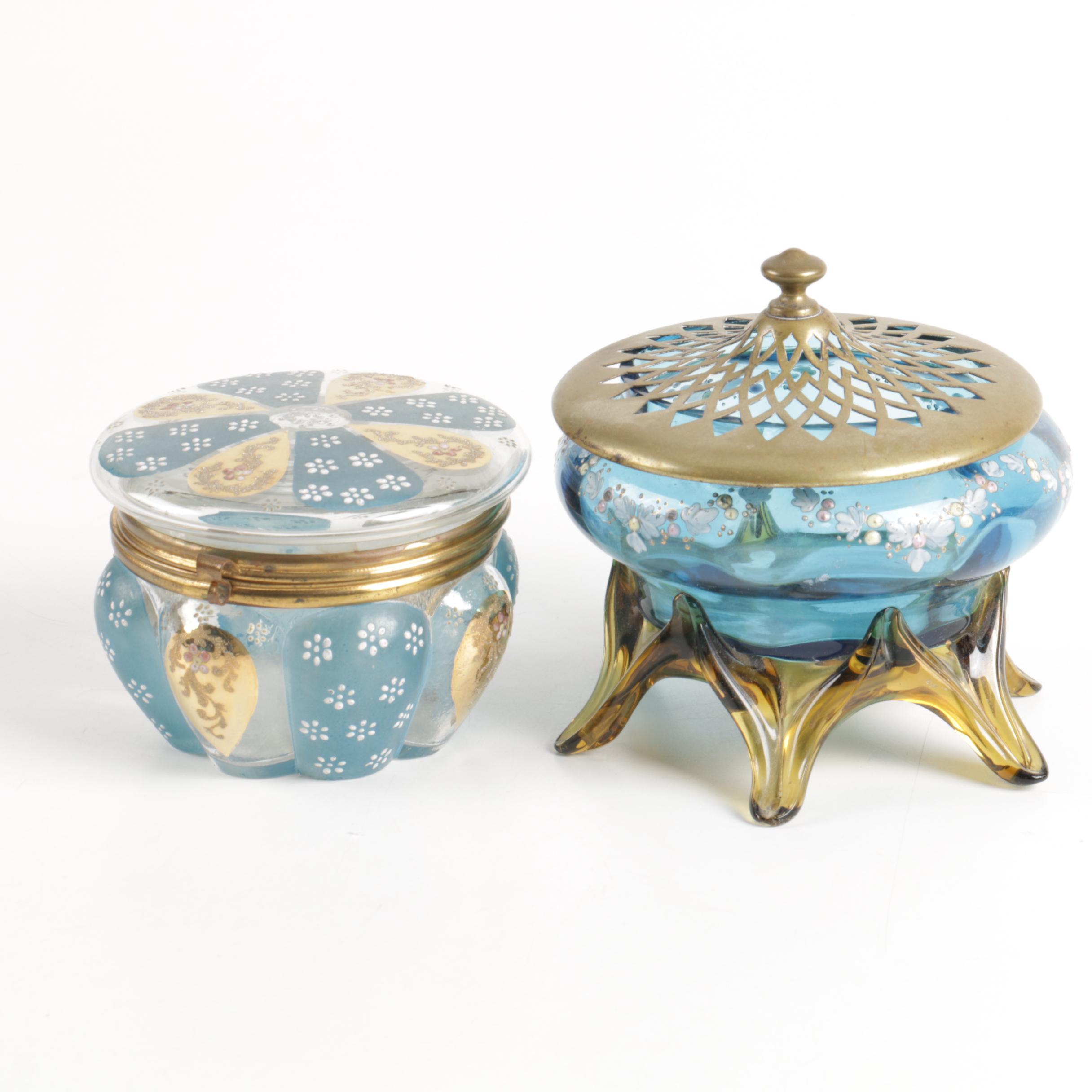 Victorian Enameled Glass Vanity Jars