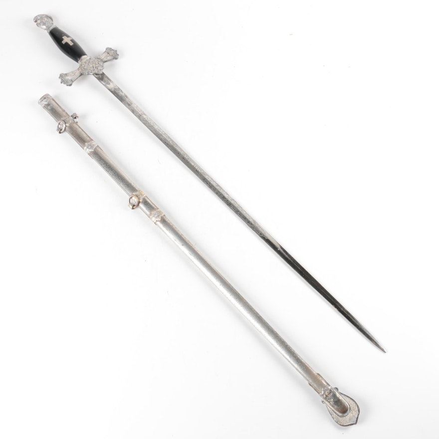 Early 20th-Century Knights of Columbus Presentation Sword with Scabbard