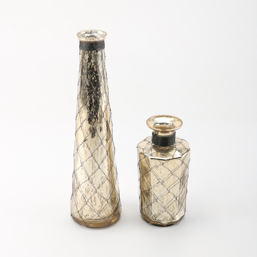 Two Metallic Gold Tone Glass Vases