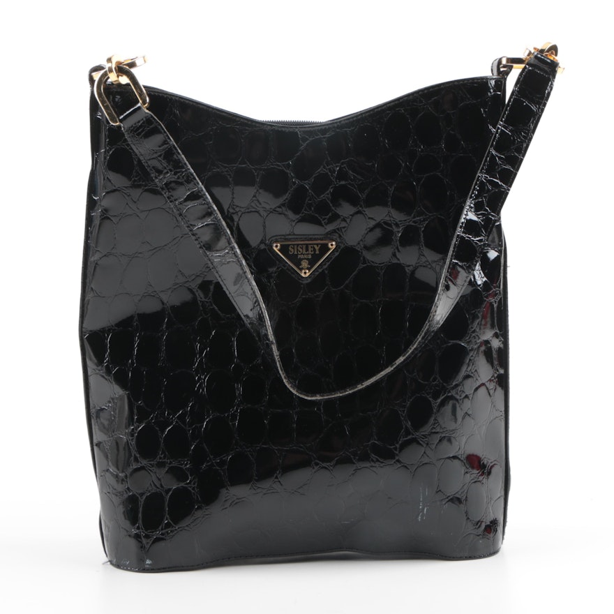 Sisley of Paris Black Patent Leather Shoulder Bag