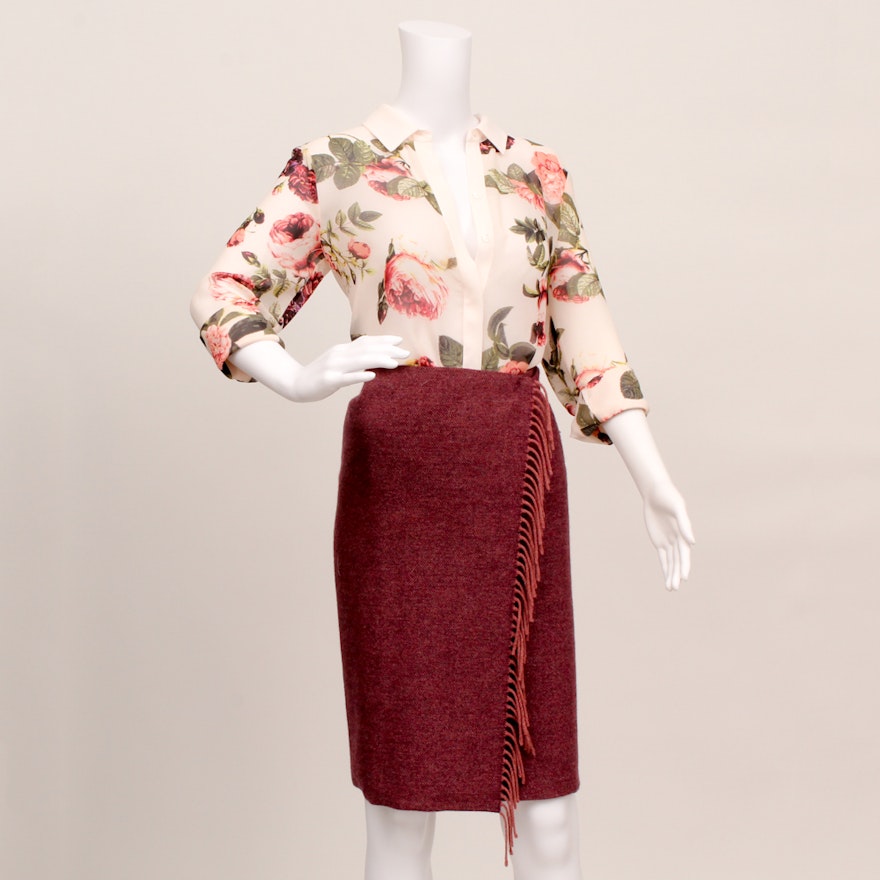 CeCe Blouse and Etro Wool Skirt