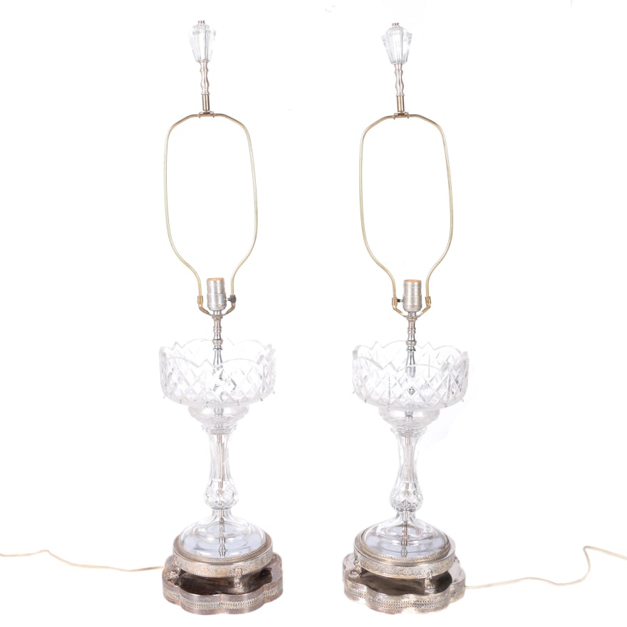 Pair of Goblet Shaped Glass Table Lamps