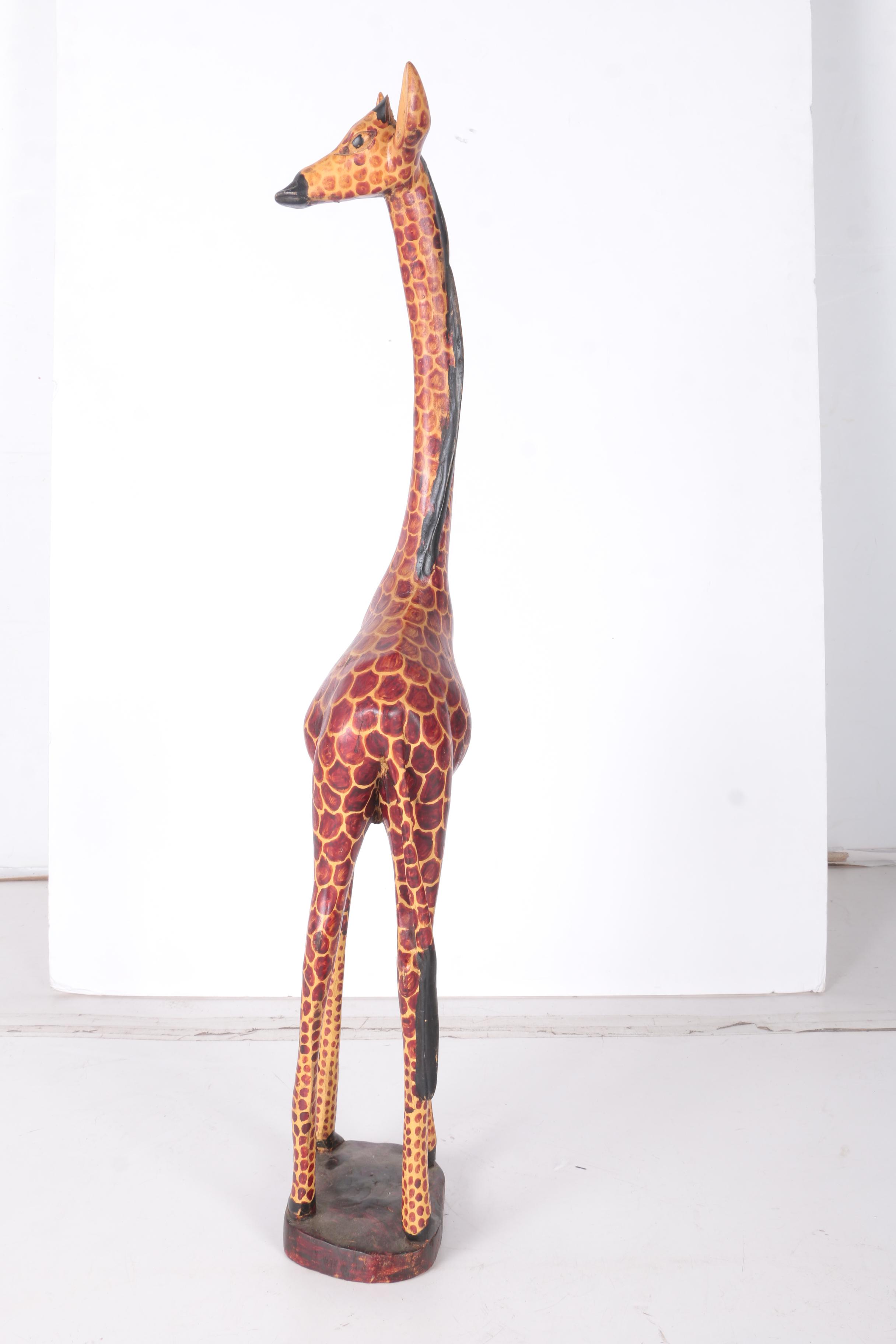 Carved Wood Giraffe Statue