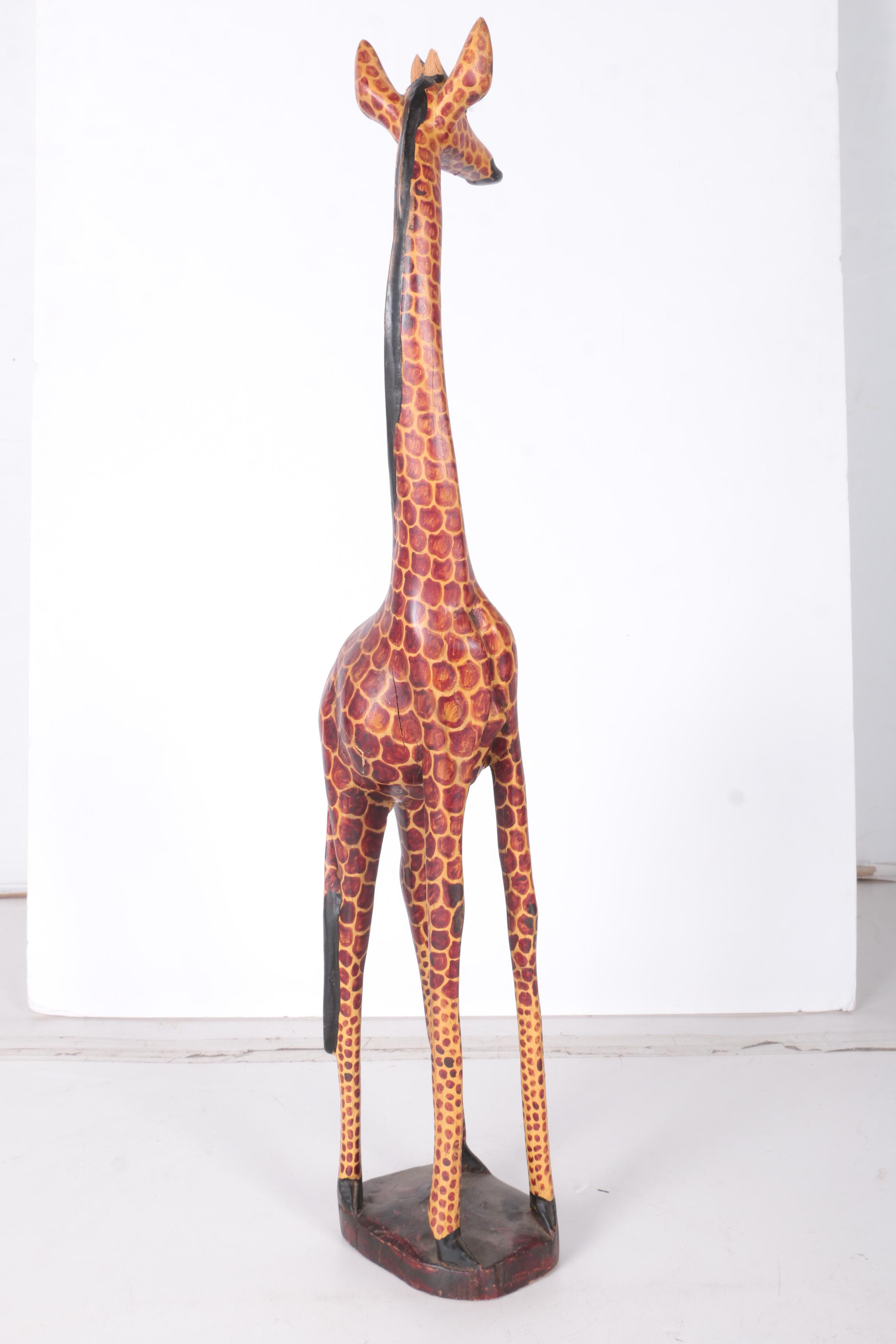 Carved Wood Giraffe Statue