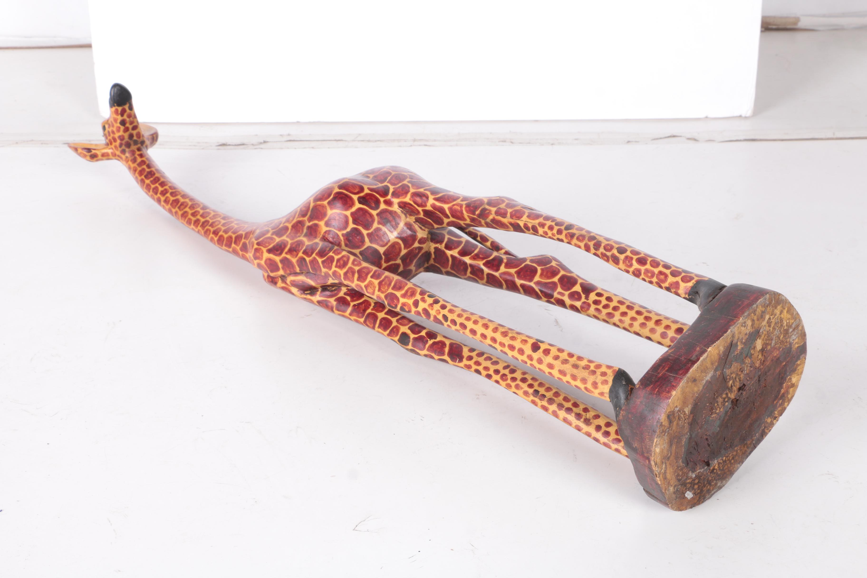 Carved Wood Giraffe Statue