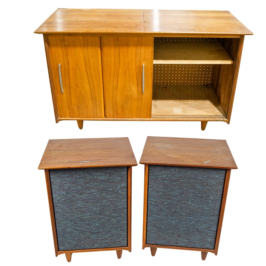 Mid Century Modern Stereo Cabinet with Fisher Speakers