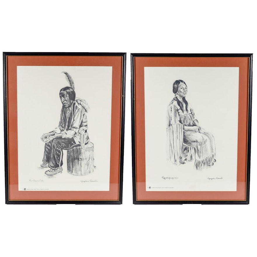 Pair of Framed Prints of Native American Portraits After Jacqueline Rochester