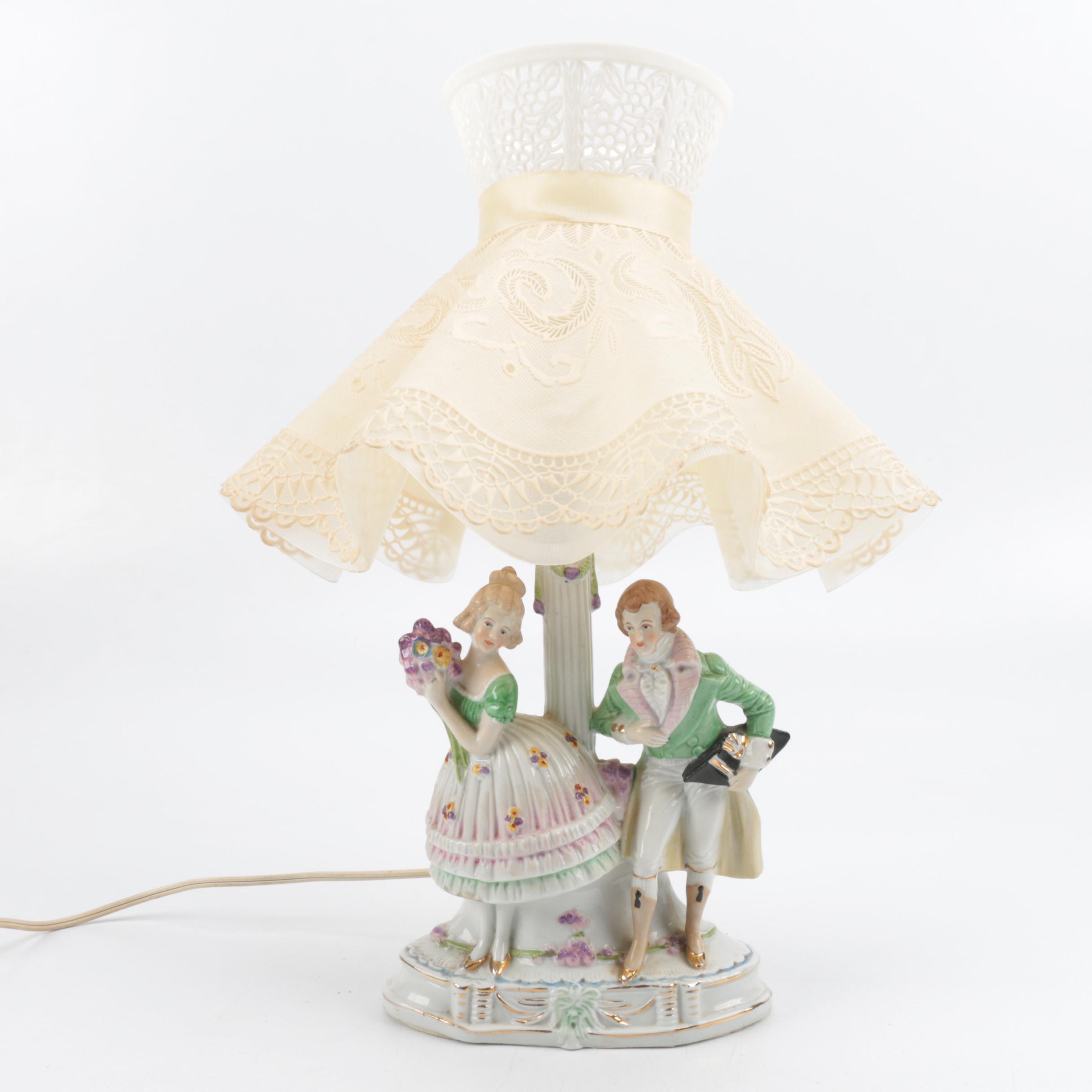 Vintage Figural Table Lamp with Candy Dish