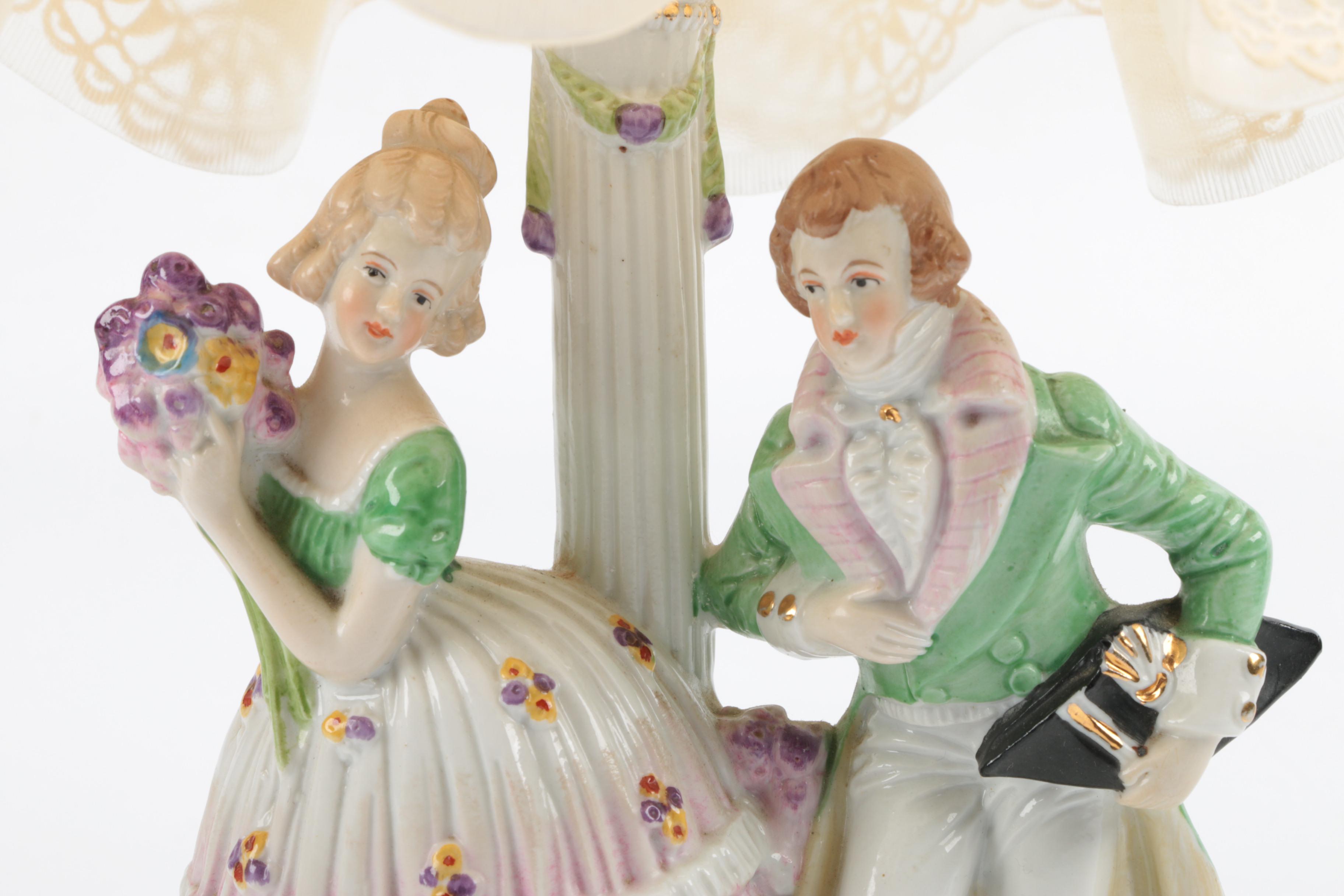 Vintage Figural Table Lamp with Candy Dish