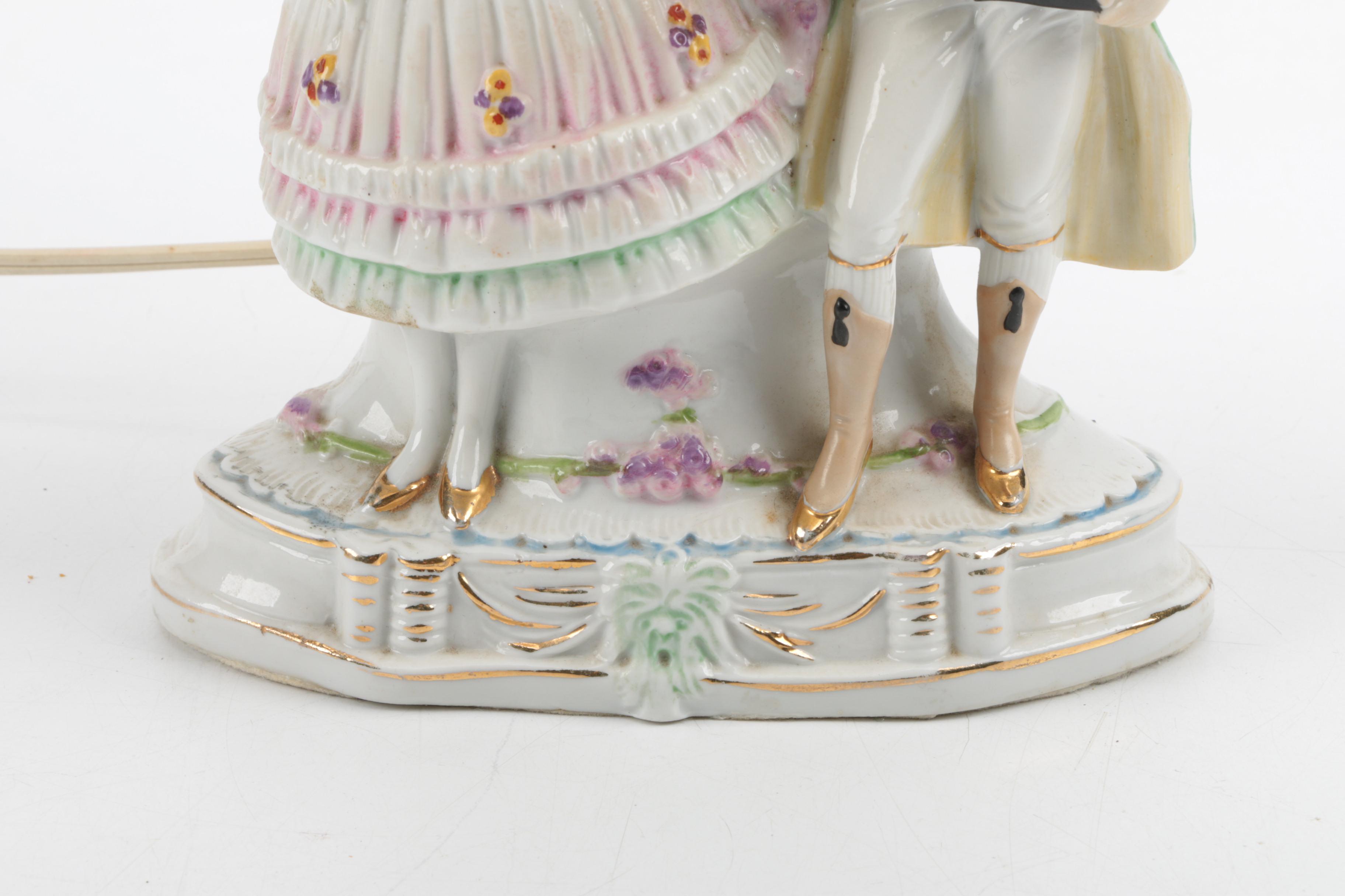 Vintage Figural Table Lamp with Candy Dish