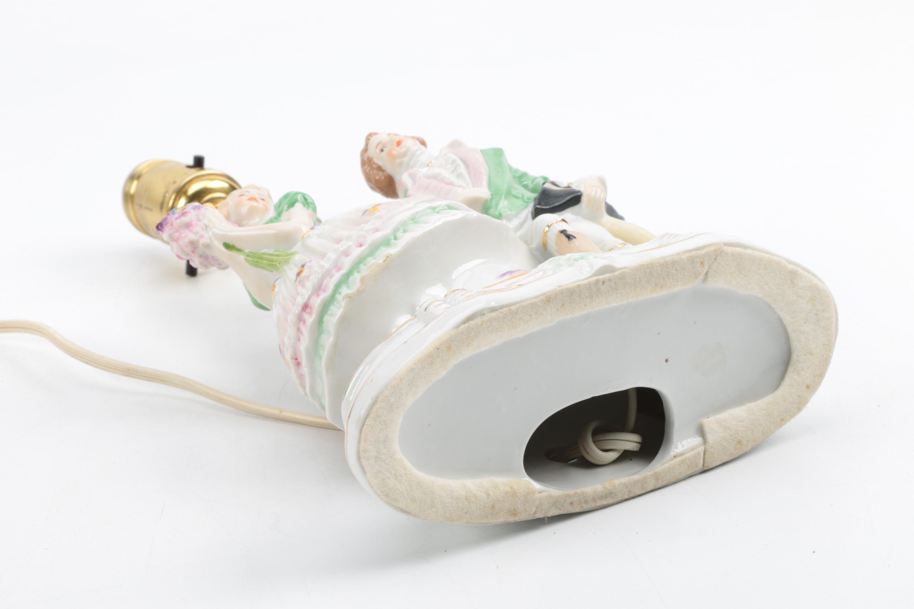 Vintage Figural Table Lamp with Candy Dish