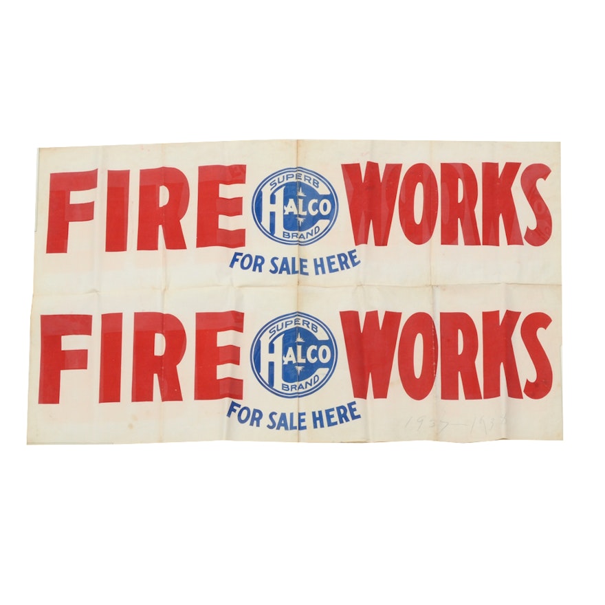 1937-1938 "Halco Brand For Sale" Fireworks Advertising Banner