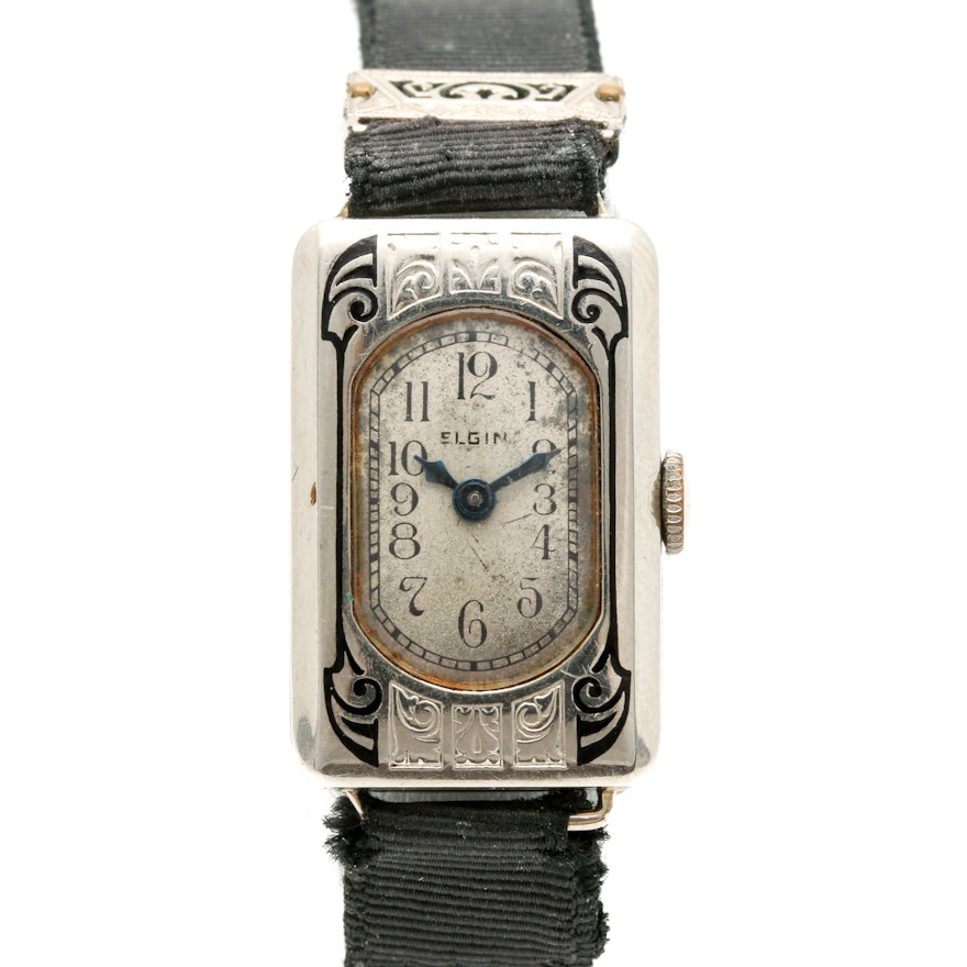 Vintage Elgin 14K White Gold Wristwatch