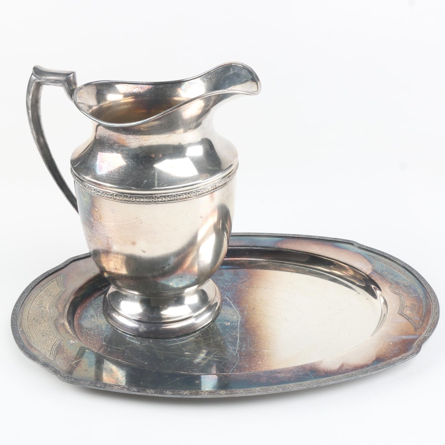 Benedict Silver Plate Pitcher and Oval Tray