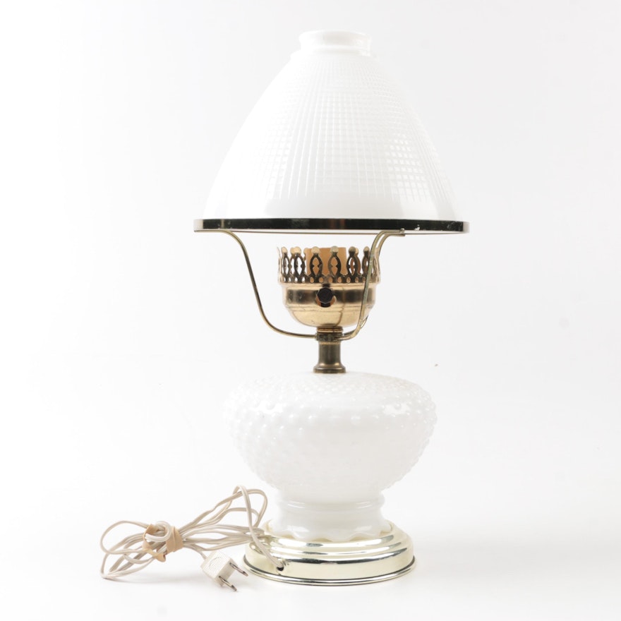 Milk Glass Hurricane Style Electric Lamp