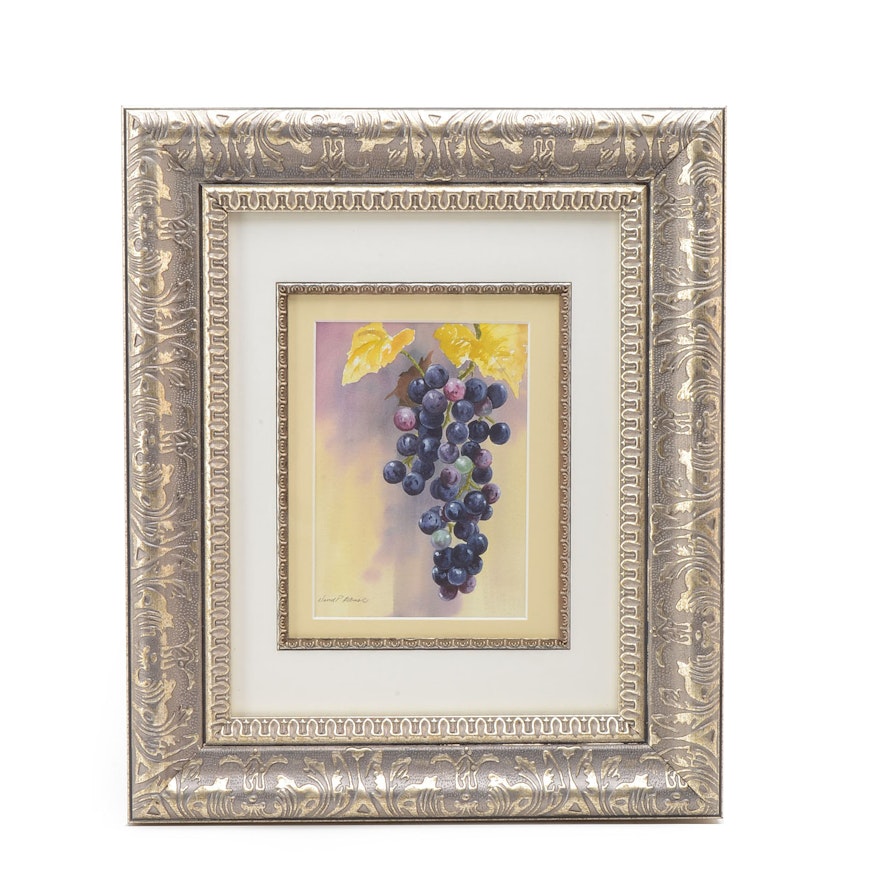 David P. Atkins Watercolor Painting on Paper of Grapes