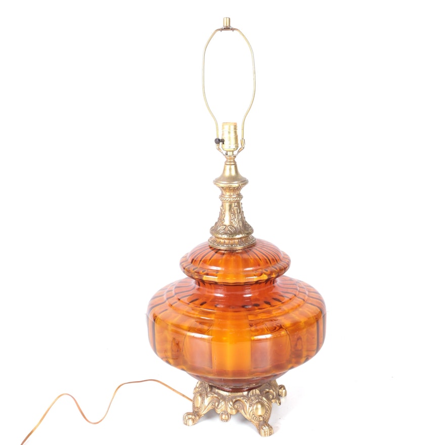 Orange Glass And Metal Table Lamp