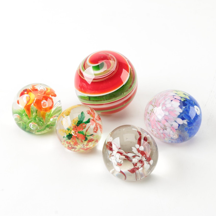 Five Art Glass Paperweights