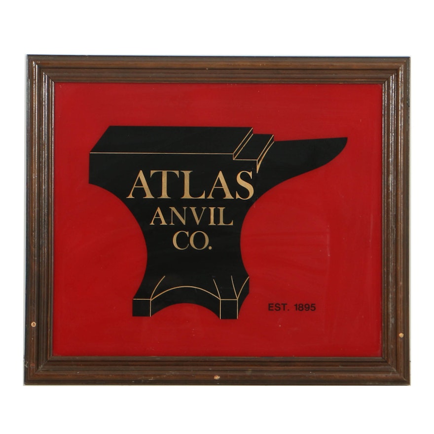 Atlas Anvil Co. Reverse Painted Glass Advertisement Sign