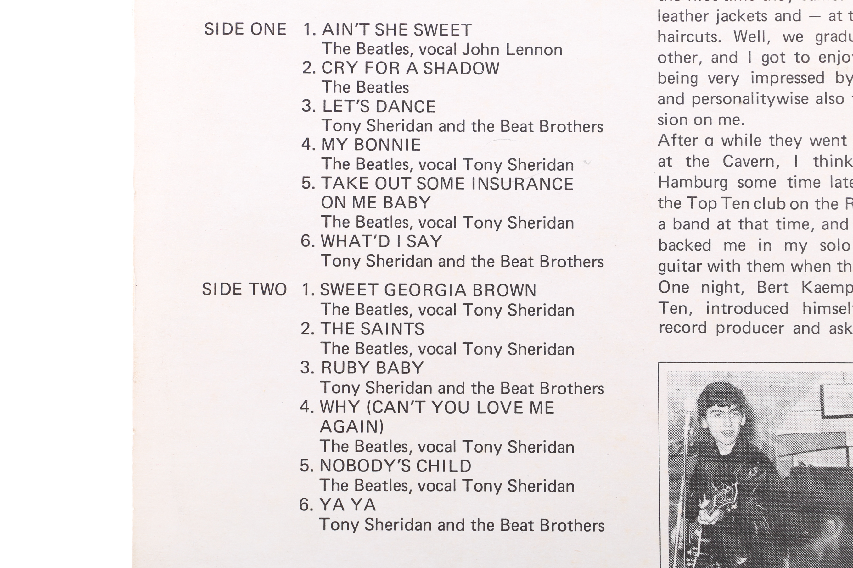 "The Beatles Featuring Tony Sheridan" 1976 UK Pressing LP