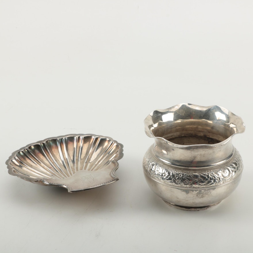 William Adams English Silver Plate Shell Dish and Silver Plate Waste Bowl