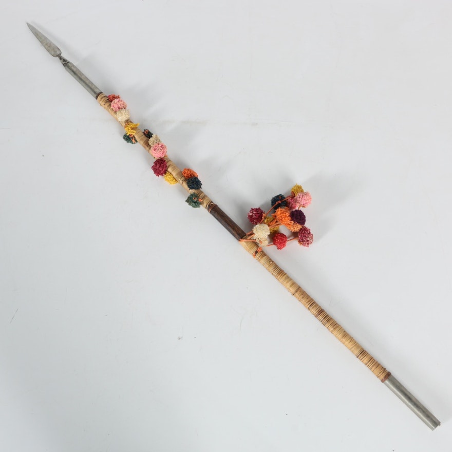 Decorative Spear with Multi-Colored Pom-Poms