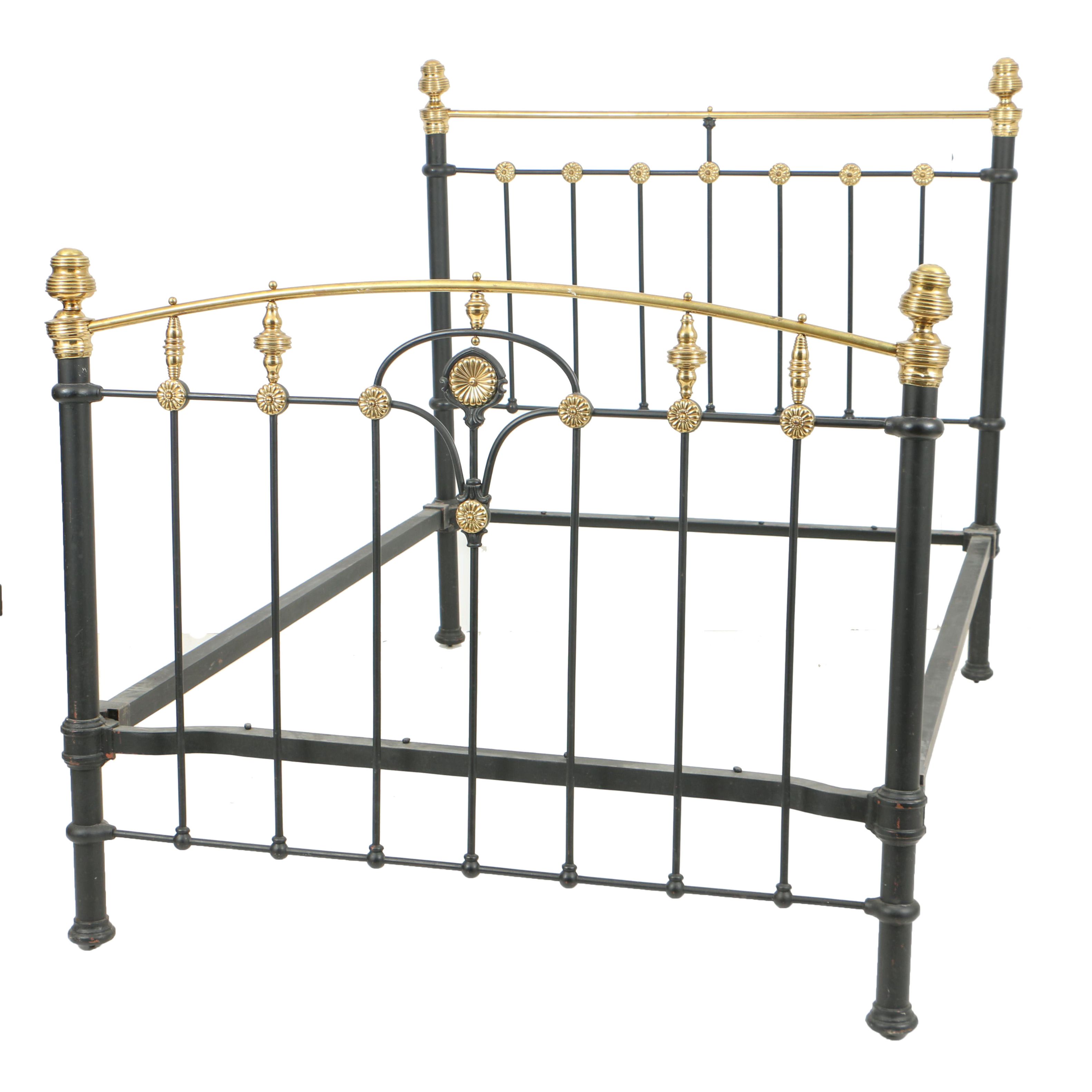 Antique Late Victorian Iron and Brass Bed Frame, Circa 1900