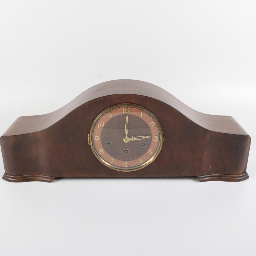 Vintage Art Deco Chiming Wooden Mantel Clock