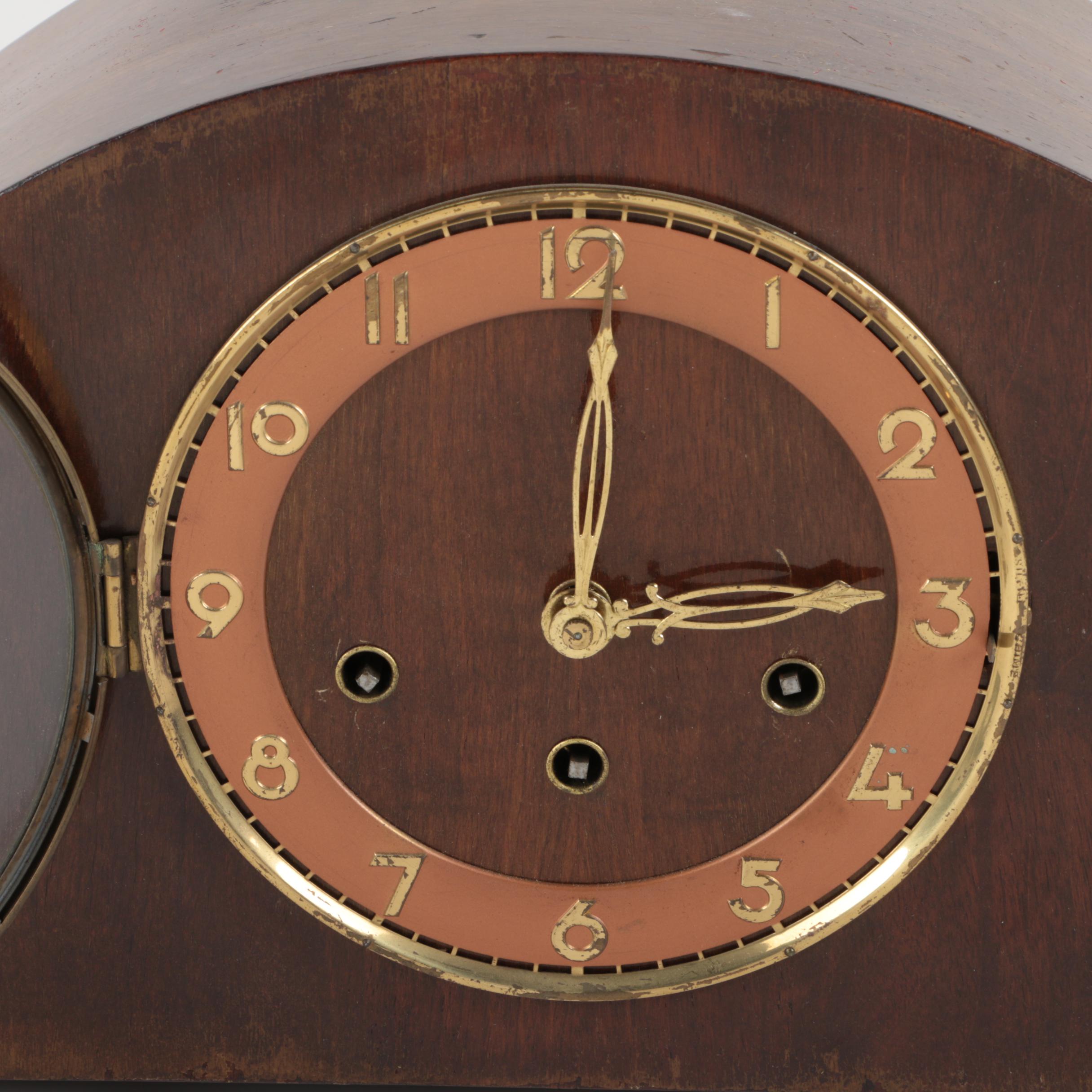 Vintage Art Deco Chiming Wooden Mantel Clock