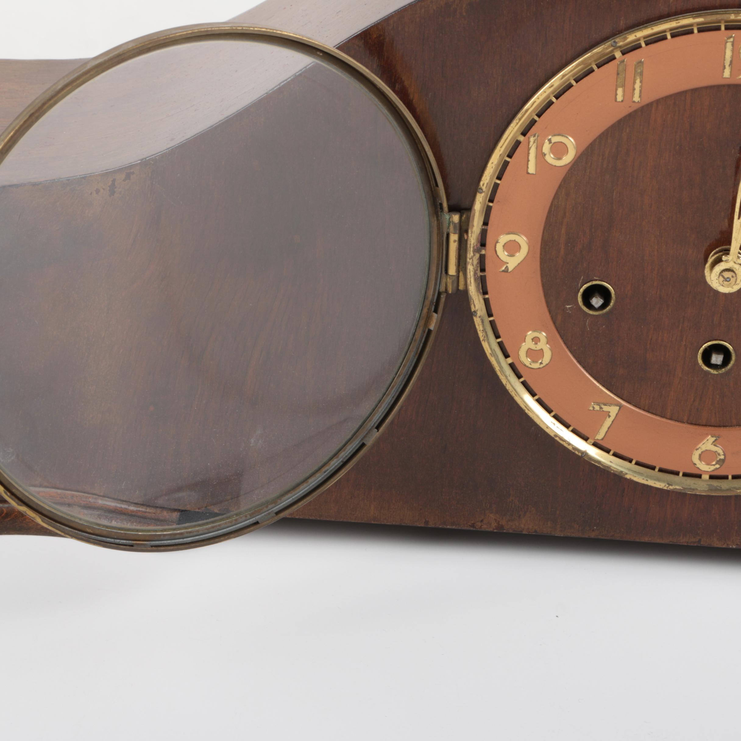 Vintage Art Deco Chiming Wooden Mantel Clock