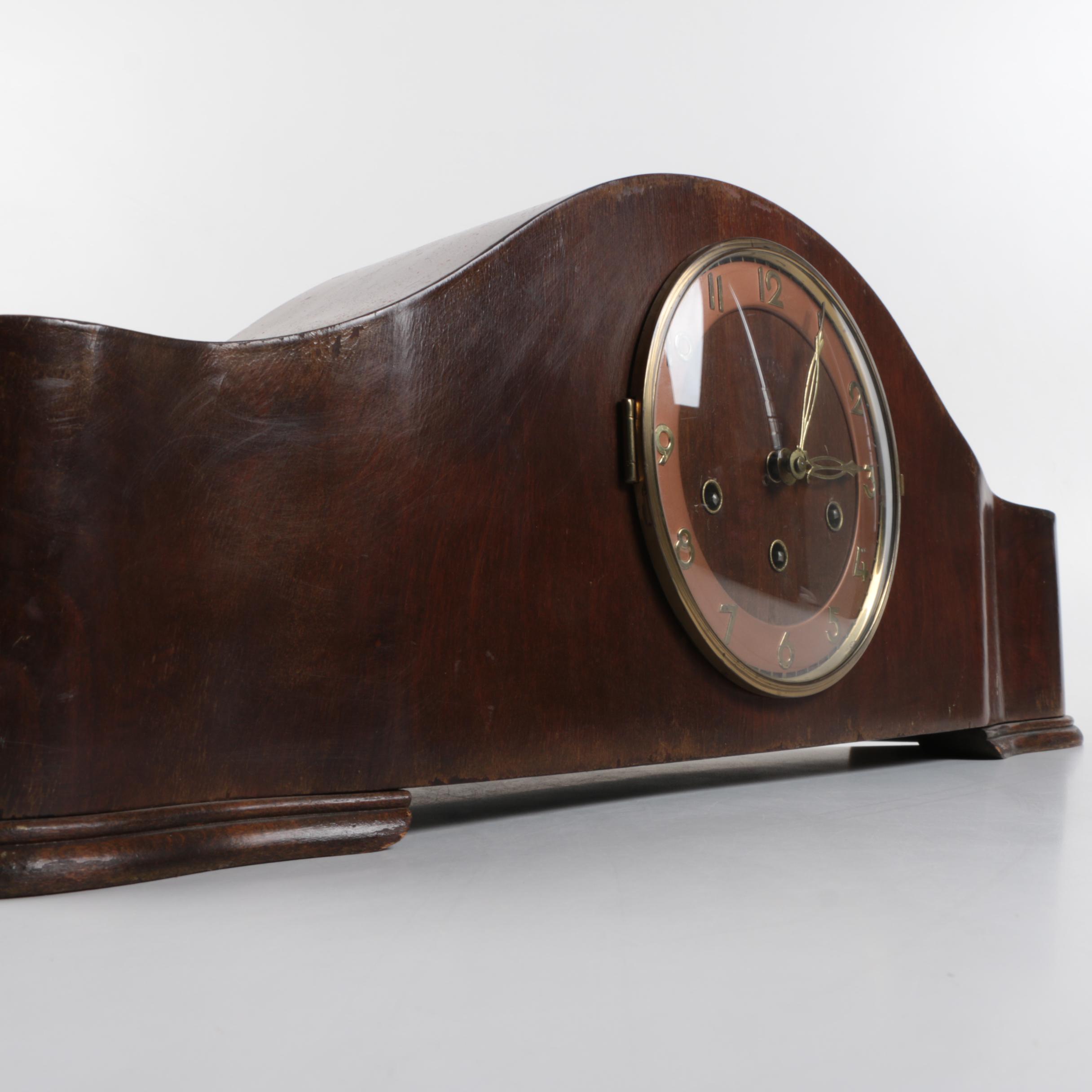 Vintage Art Deco Chiming Wooden Mantel Clock