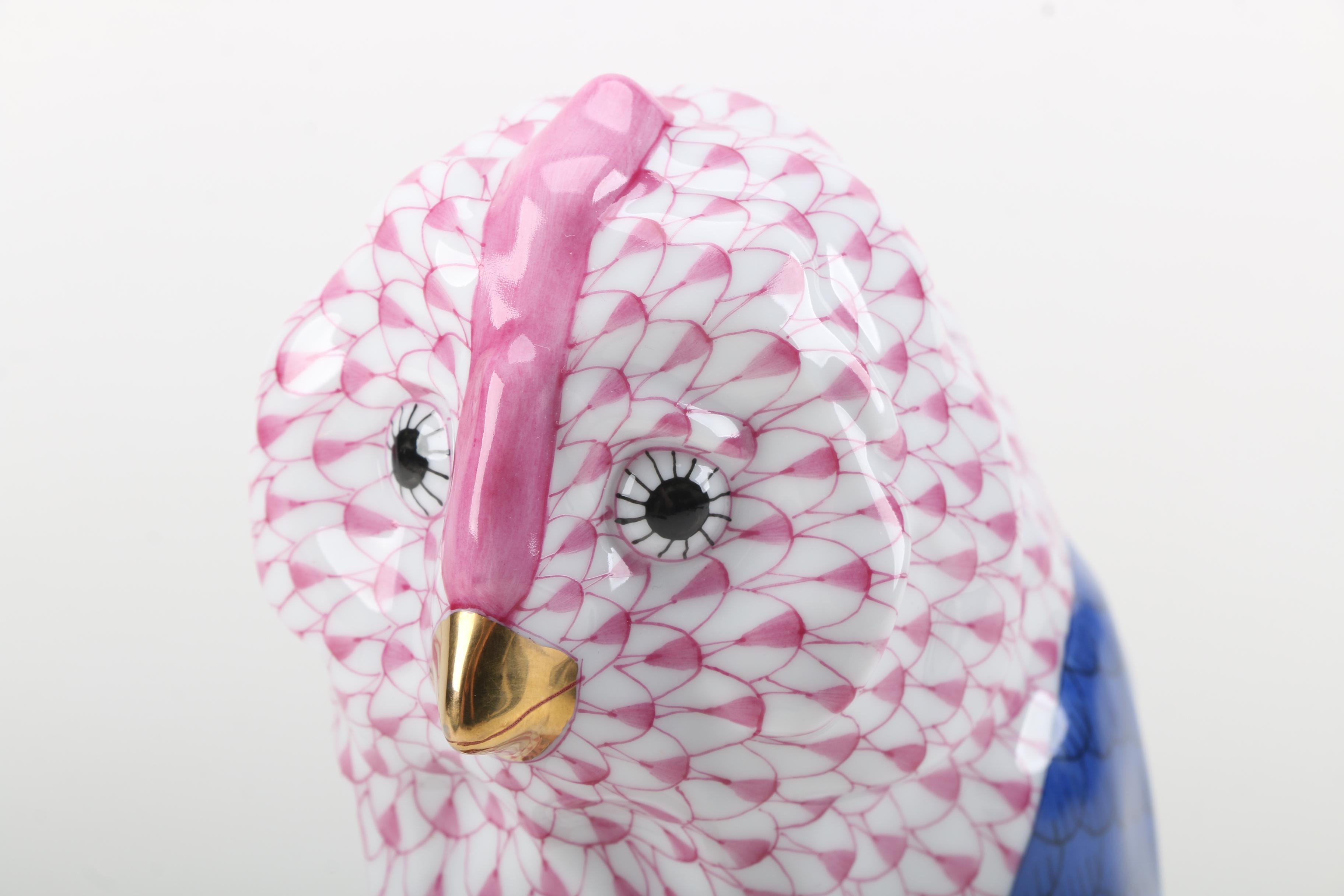 Herend Handmade and Hand-Painted Owl on Books Porcelain Figurine with 24K Gold