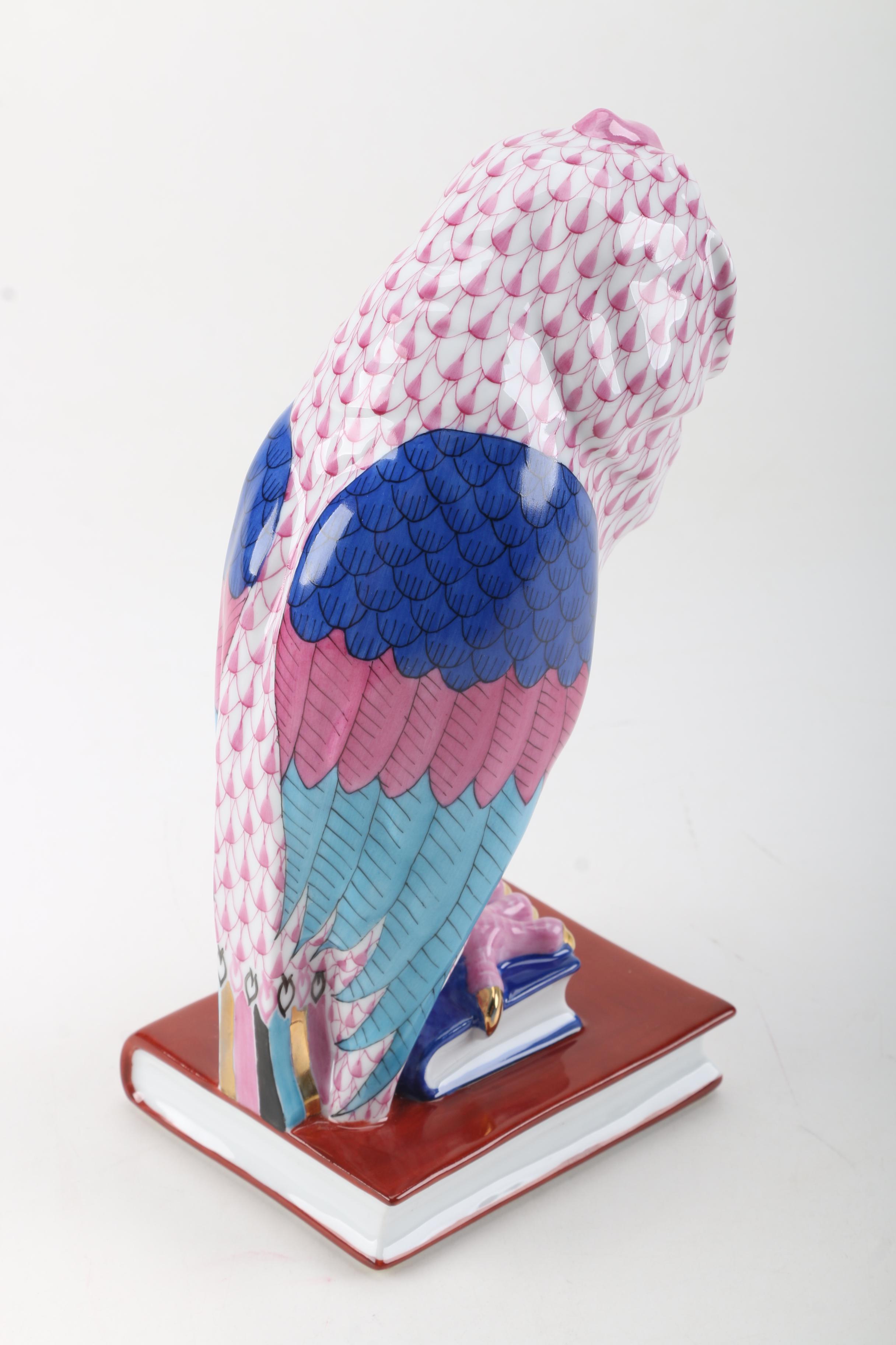 Herend Handmade and Hand-Painted Owl on Books Porcelain Figurine with 24K Gold