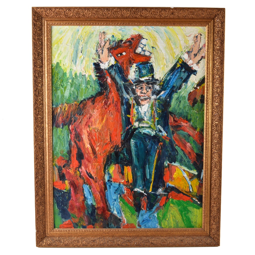 Original Oil on Canvas Painting of Ringmaster and Horse
