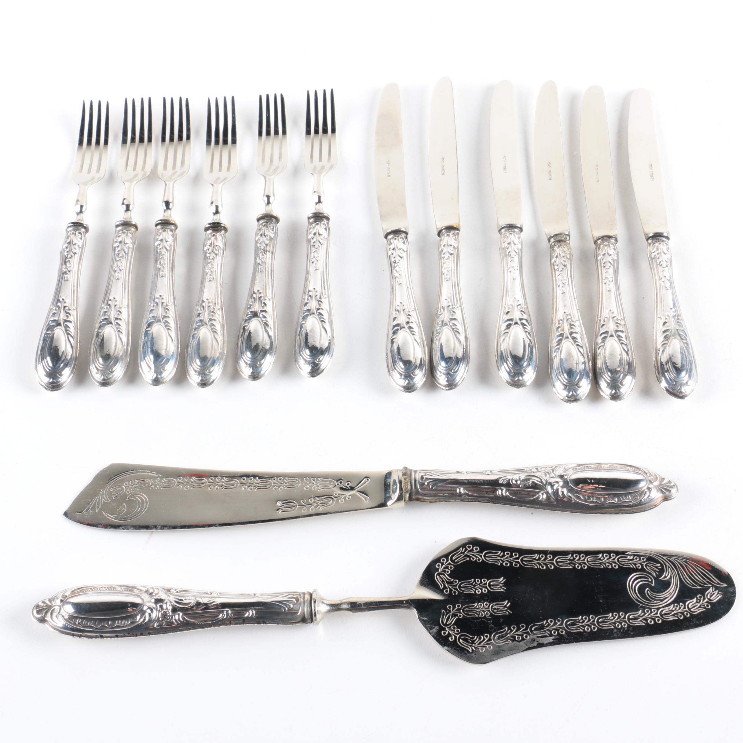 Argento 800 Silver Cake Set with Solingen Dessert Knives and Forks