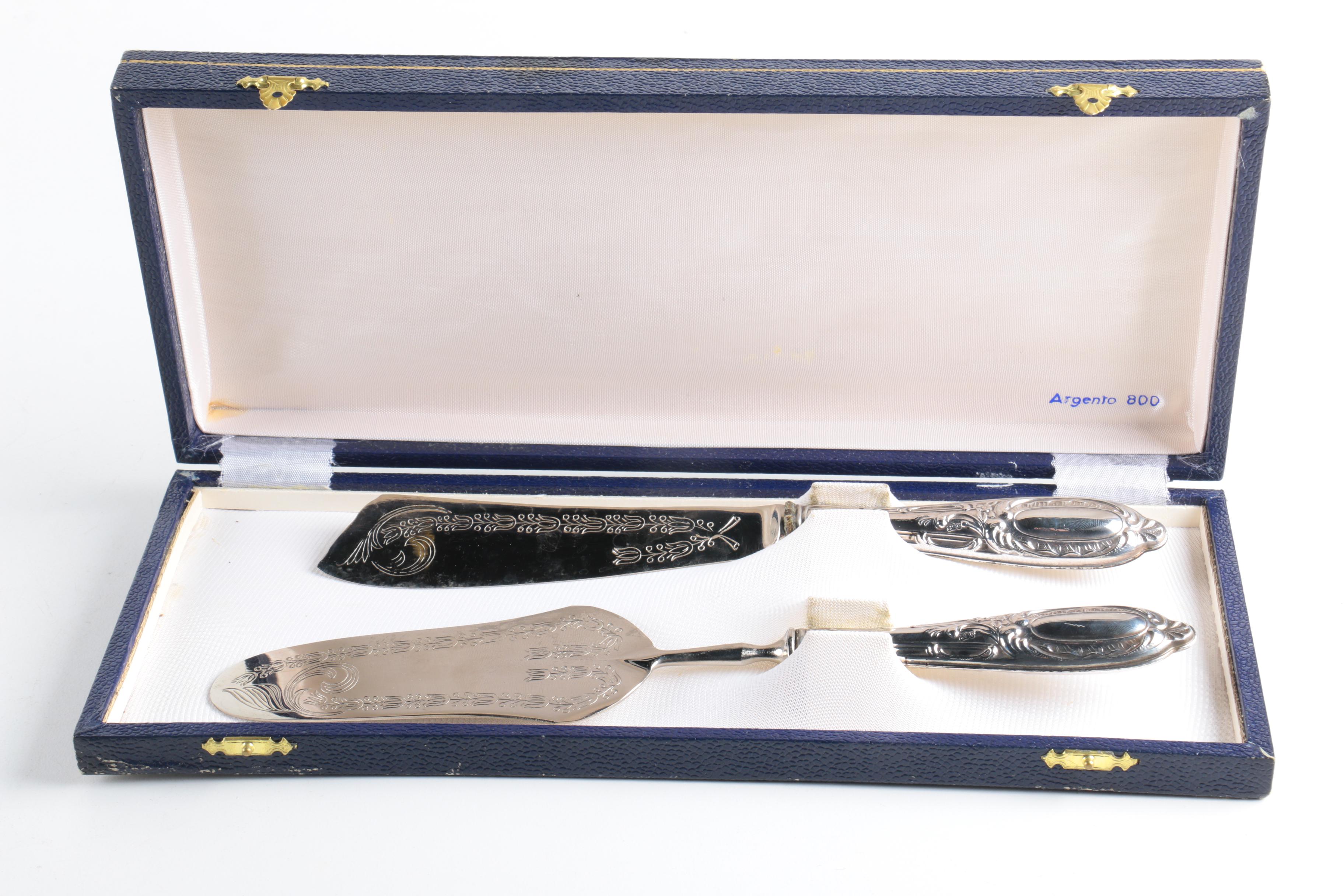 Argento 800 Silver Cake Set with Solingen Dessert Knives and Forks