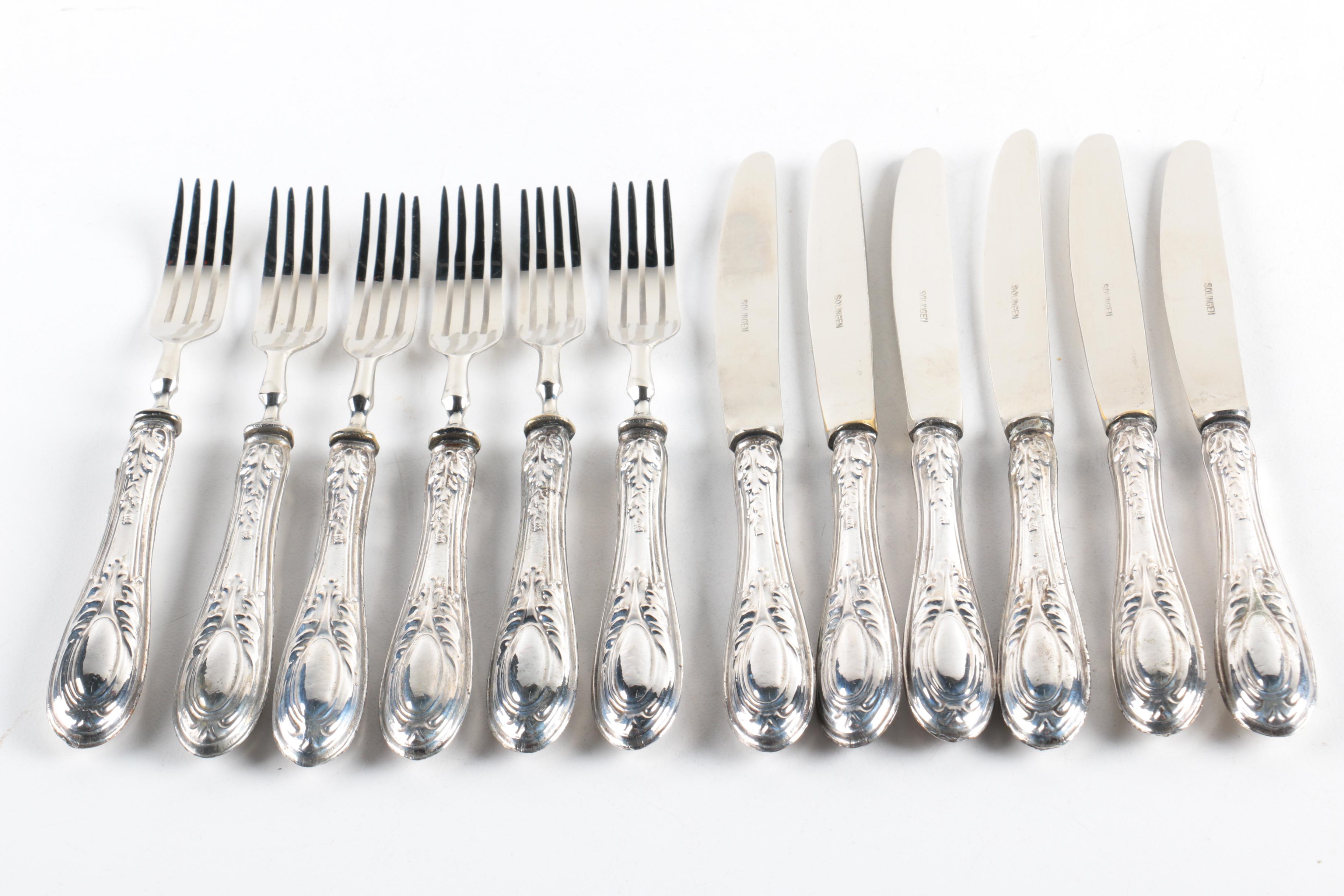 Argento 800 Silver Cake Set with Solingen Dessert Knives and Forks