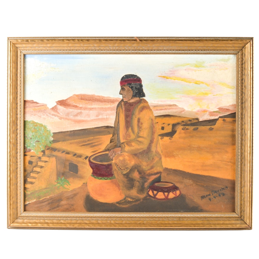 1949 Alan Denzler Original Oil on Canvas Southwestern Painting