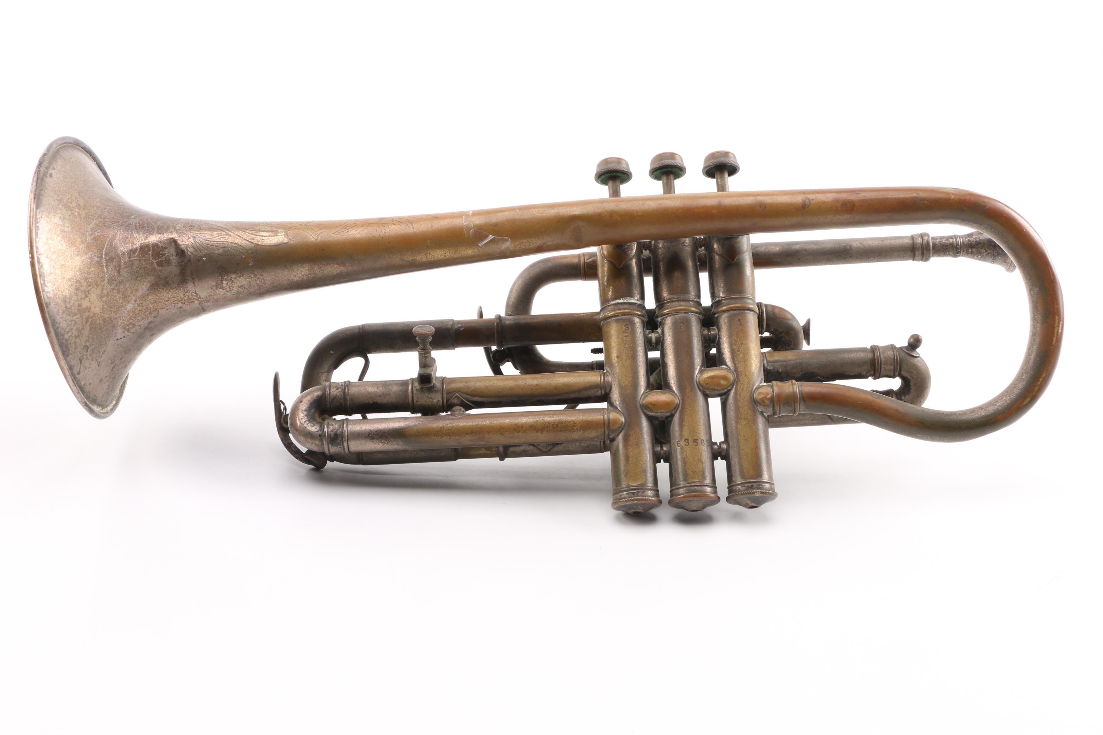 Vintage J.W. York and Sons Perfec-Tone Coronet and WolfPak Double Trumpet Case