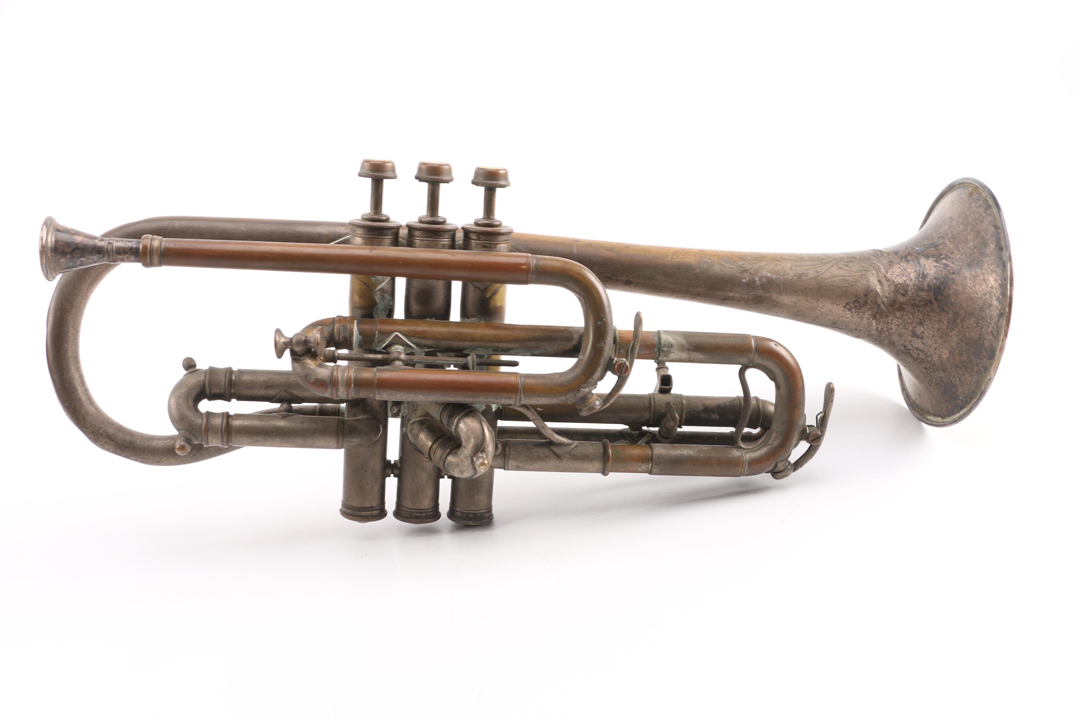 Vintage J.W. York and Sons Perfec-Tone Coronet and WolfPak Double Trumpet Case