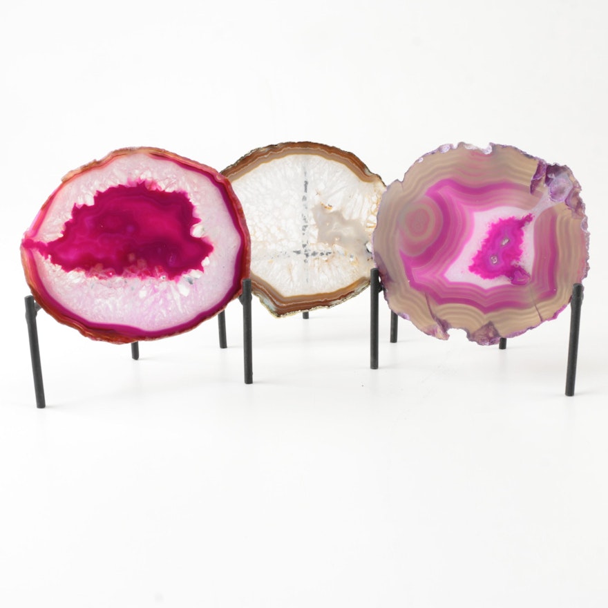 Dyed Agate Geode Slabs with Stands