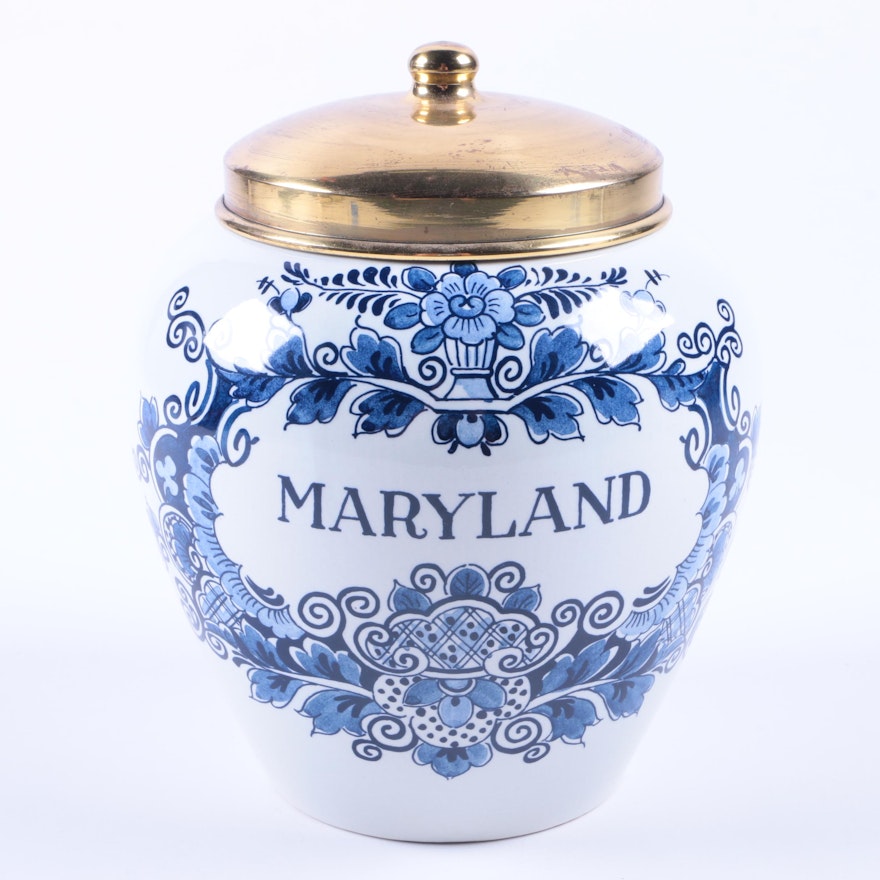 Royal Goedewaagen Blue Delft Ceramic Tobacco Jar