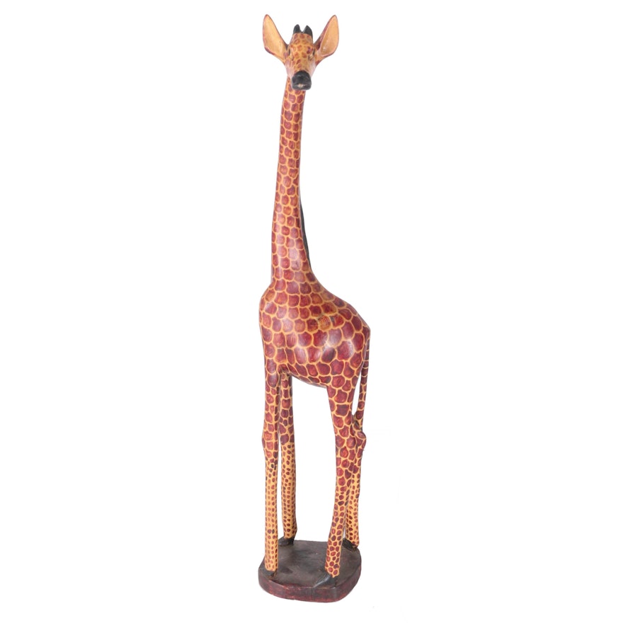 Carved Wood Giraffe Statue