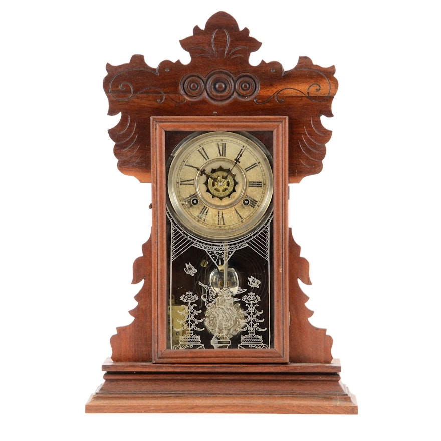 Antique Waterbury Walnut Shelf Clock