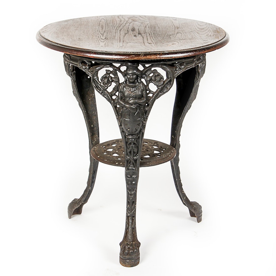 Victorian Style Cast Iron and Wood Side Table