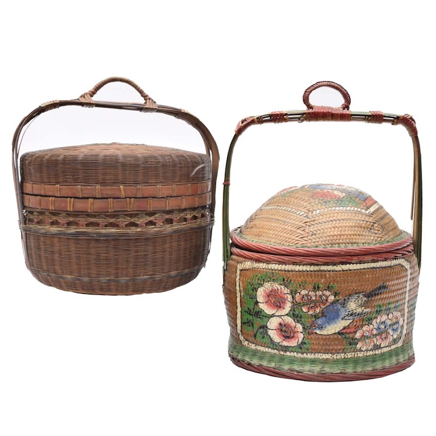 Hand Painted Woven Rice Baskets