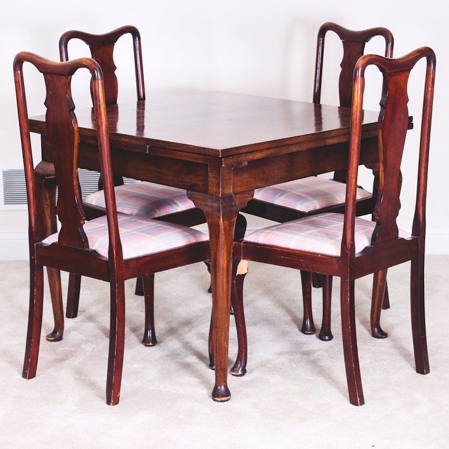 Vintage Queen Anne Style Wooden Table and Chairs